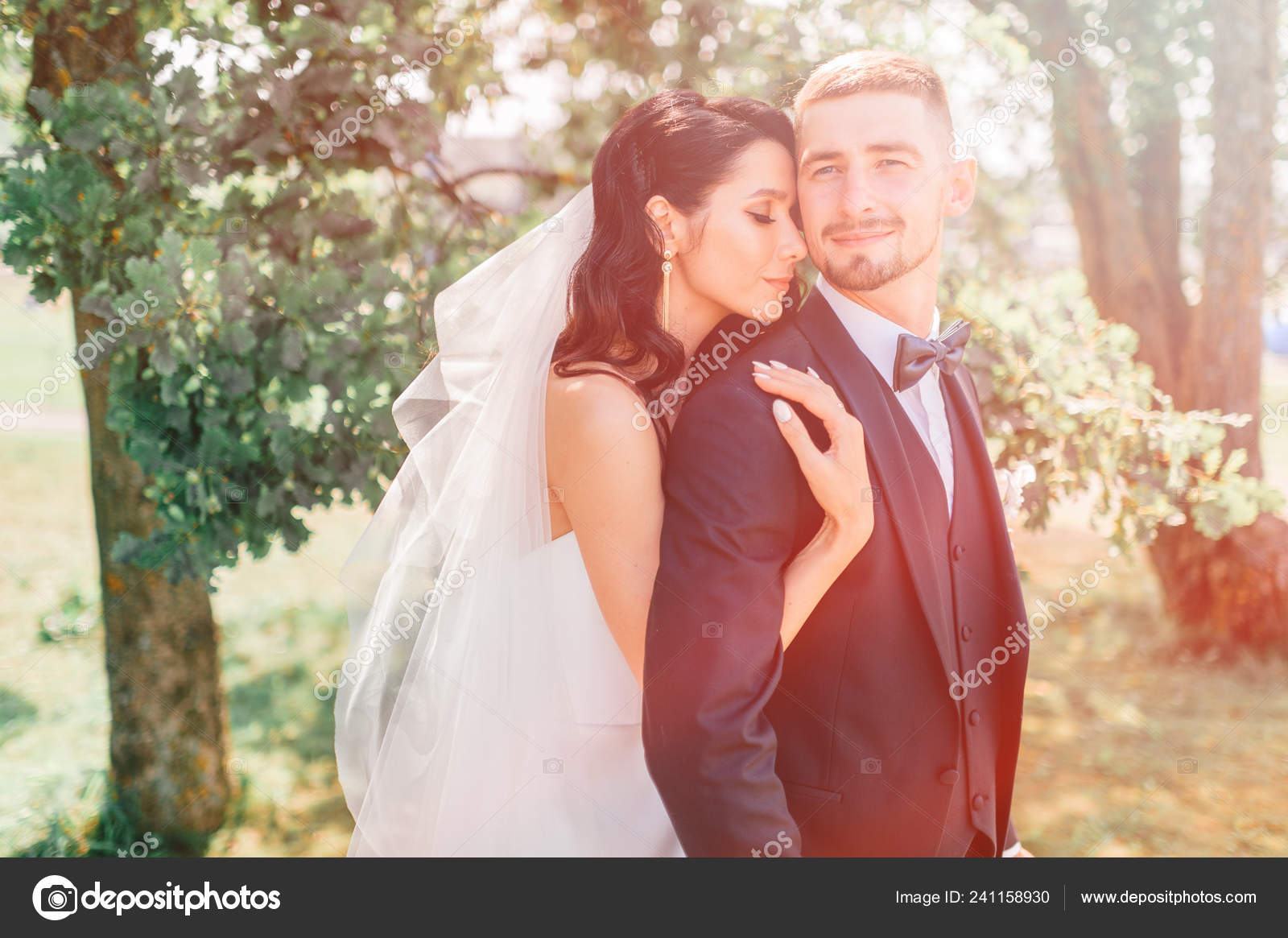 Romantic Bride Groom Posing Outdoors Stock Photo C Hplovecraft