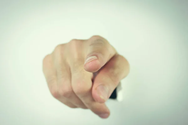 Man Handen Wijzen Tegen Witte Achtergrond — Stockfoto