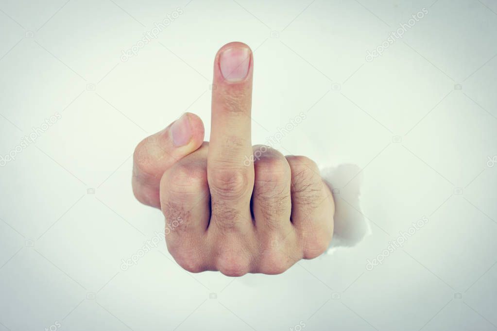 Middle finger, rude gesture