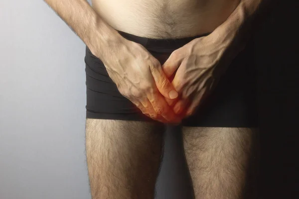 Homem Tendo Problema Com Seu Pênis — Fotografia de Stock