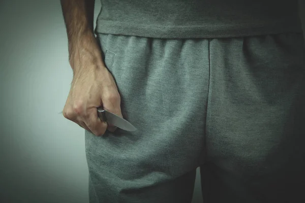 Gangster threatens with a knife — Stock Photo, Image