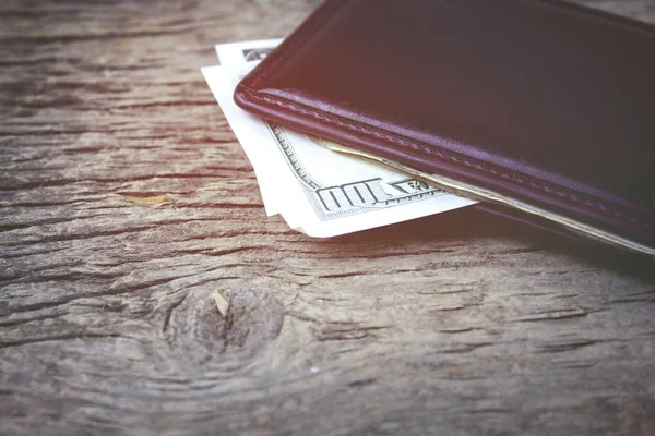 Brown wallet with money . — Stock Photo, Image