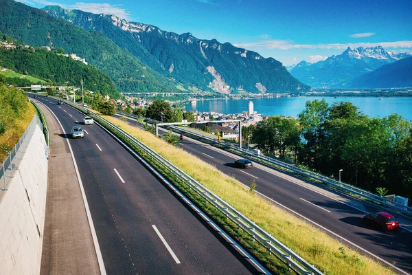 Highway in Switzerland near lake Geneva