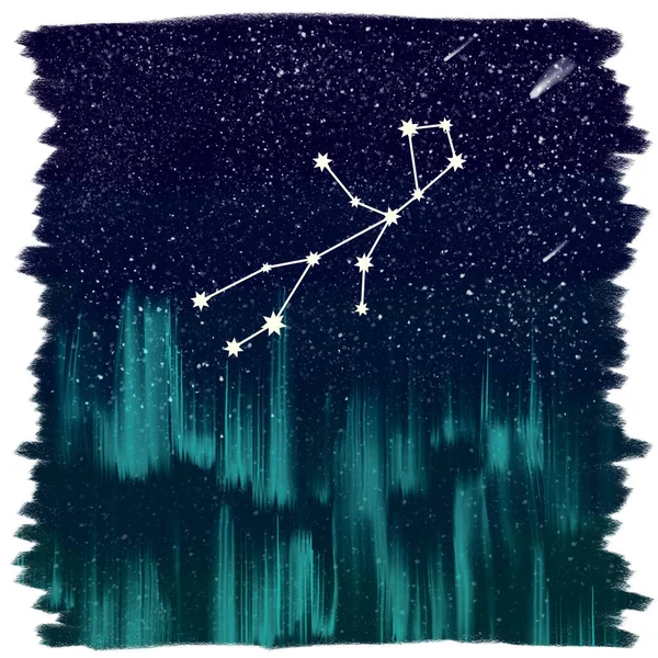 Zodiac sign constellation virgo. Northern lights stars background