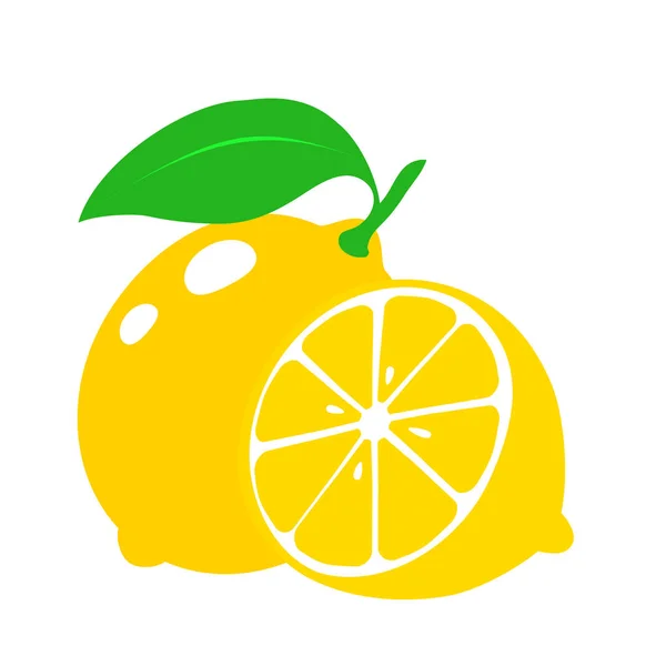 Simge limon. Taze limon meyve ve dilim. Beyaz arka plan üzerinde izole. Vektör çizimler