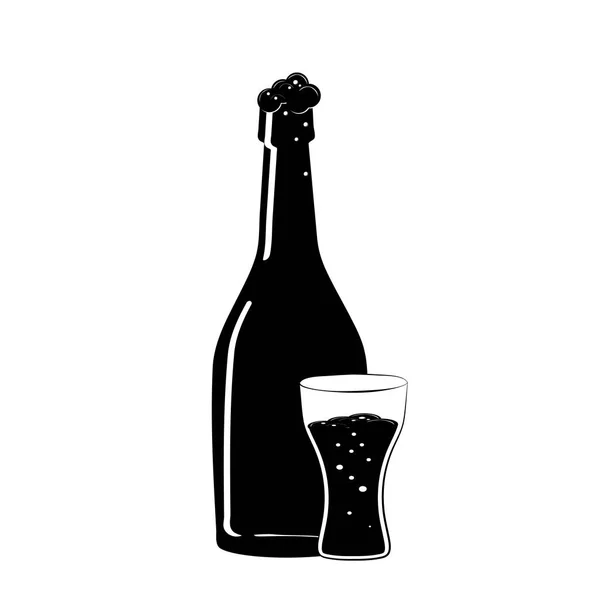 Бутылка Бокал Пивной Иконы Плоский Чёрный Силуэт Бутылки Пива Иконография — стоковый вектор