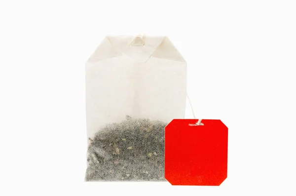 Teabag Red Label Tea Isolated White Background Clipping Path — Stock Photo, Image
