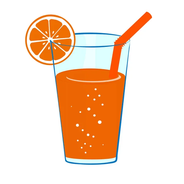 Glass Cold Orange Juice Orange Slice Straw Icon Fresh Tropical — Stock Vector