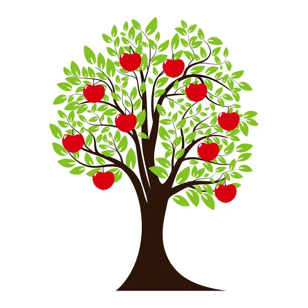Gröna Träd Silhuett Träd Med Apple Frukt Isolerade Vit Bakgrund — Stock vektor