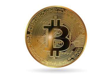 Altın bitcoin. Dijital para. Cryptocurrency. Beyaz bir arka plan üzerinde izole
