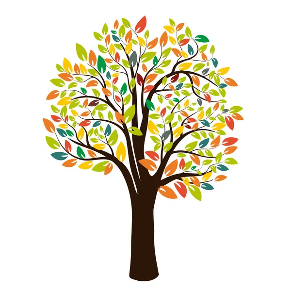 Autumn Silhouette Tree Colored Leaves Isolated White Background Vector Illustration — Stock Vector