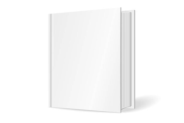 Blank square cover of the book. Isolated on white background. 3D Mockup to display your design. Vector illustration