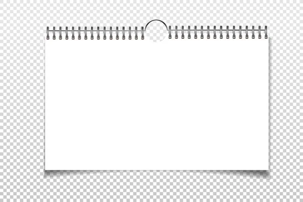 スパイラル空白の壁のカレンダーがモックアップ 背景に分離された紙の白いシート ベクトル図 — ストックベクタ