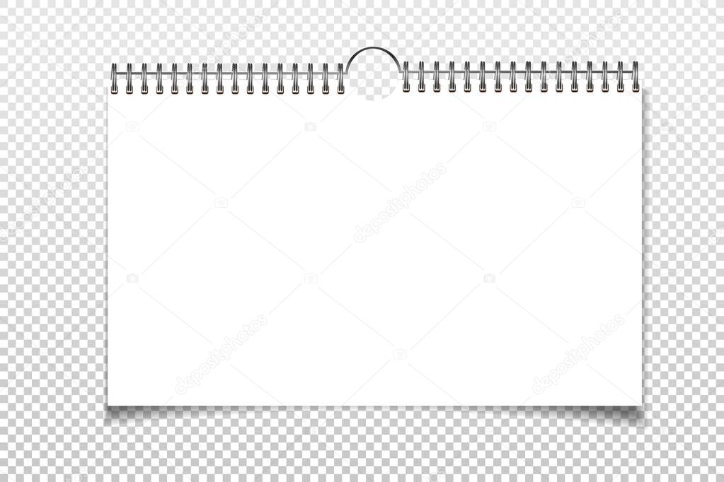 Spiral blank wall calendar mock up. White sheets of paper isolated on background. Vector illustration