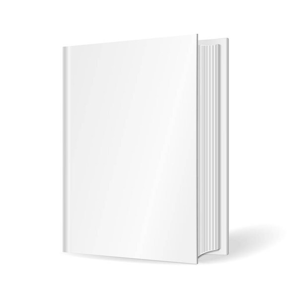 Blank vertical cover of the book. Isolated on white background. 3D Mockup to display your design. Vector illustration