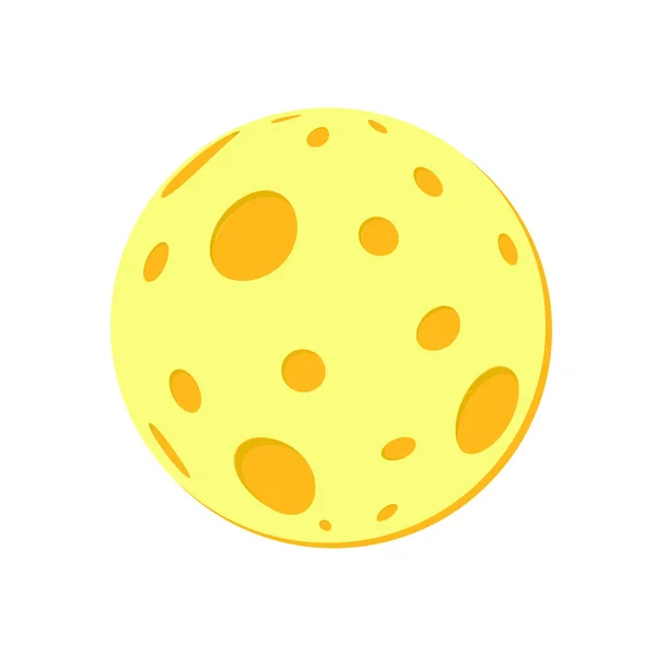 宇宙中布满火山口的满月 简单的图标 圆块的奶酪食品 在白色背景下被隔离 矢量插图 — 图库矢量图片