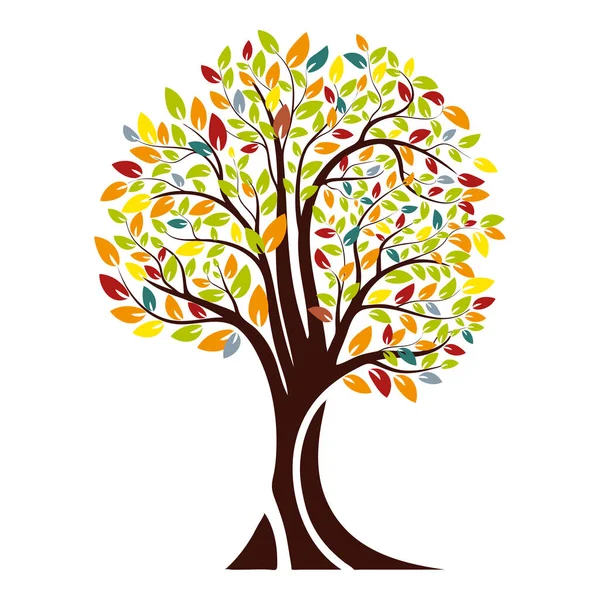 Autumn silhouette of a tree with colored leaves. Isolated on white background. Vector — Stock Vector