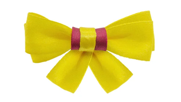 Gold, yellow ribbon with bow. Clipping path. Isolated on white background. — Stock Photo, Image