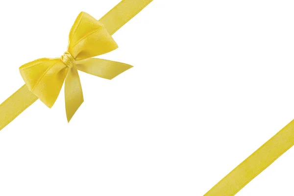 Golden Yellow Bow Ribbon Tails Isolated White Background Gift Ribbon — Stock Photo, Image