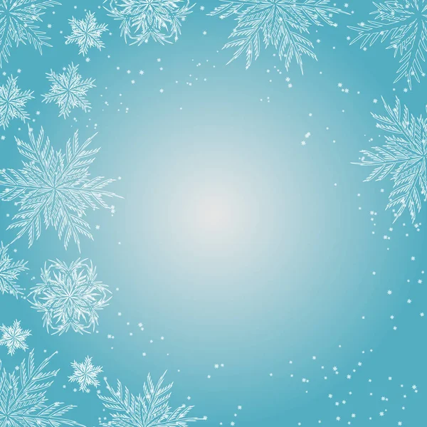 メリークリスマス 青の背景に雪の結晶 クリスマスの休日のタイポグラフィ ベクトル図 — ストックベクタ