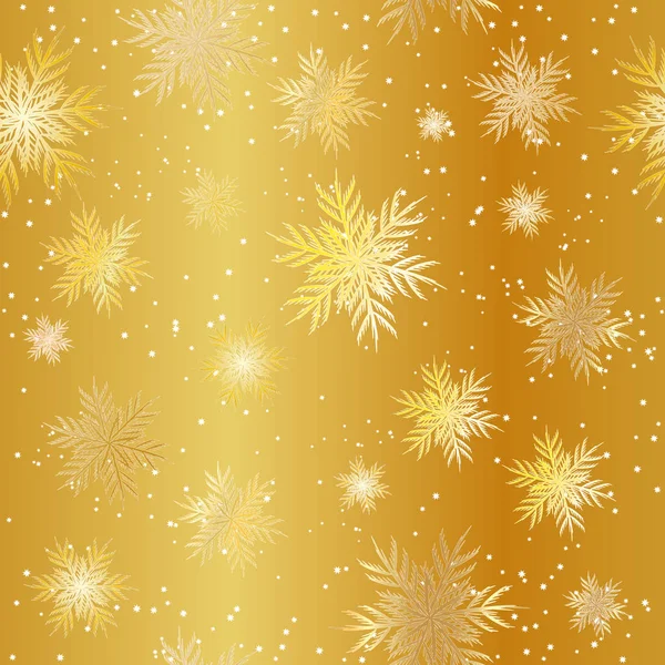 Tło Boże Narodzenie i nowy rok. Złoty wzór płatki śniegu. Wektor — Wektor stockowy