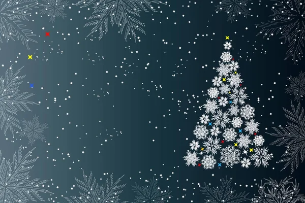 Vrolijk Kerstfeest Kerstmis Achtergrond Met Kerstboom Sneeuwvlokken Vectorillustratie — Stockvector