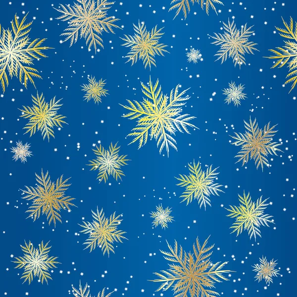 Голубой Рождественский Бесшовный Узор Золотыми Снежинками Рождество Новый Год Векторная — стоковый вектор