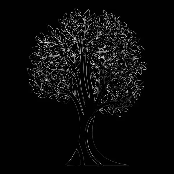Μαύρο Δέντρο Σιλουέτα Δέντρο Τις Ρίζες Απομονωμένα Λευκό Φόντο Εικονογράφηση — Διανυσματικό Αρχείο