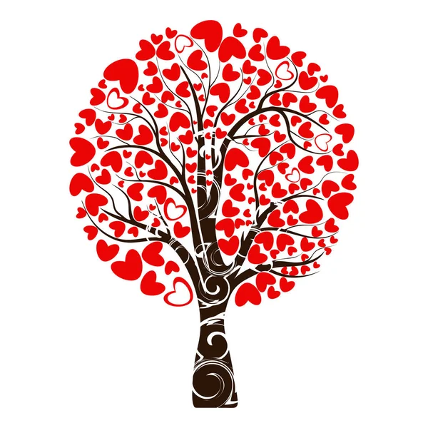 Árbol de San Valentín, amor, hoja de corazones. Árbol con raíces. Aislado sobre fondo blanco. Ilustración vectorial — Vector de stock