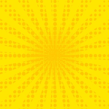 Pop art retro çizgi romanı. Sarı arka plan. Yıldırım patlaması yarım ton noktalar. Çizgi film vektör illüstrasyonuna karşı