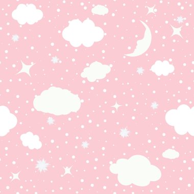 Şirin sorunsuz bebek modeli bulut, yıldızlara, aya. Vektör çizim.