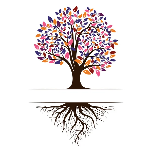 Λογότυπο Πράσινου Δέντρου Ρίζες Και Φύλλα Εικονίδιο Διανυσματικής Απεικόνισης Απομονωμένο — Διανυσματικό Αρχείο