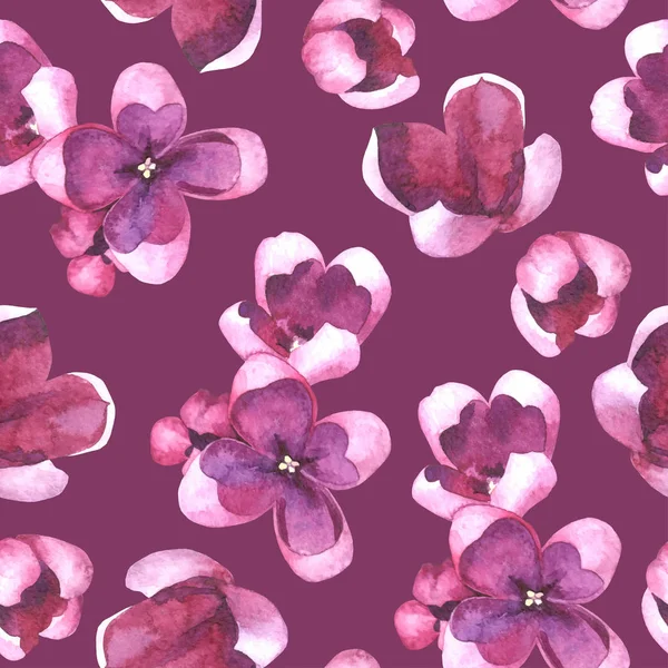 Violet Lilas fleurs et pétales aquarelle style vectoriel motif sans couture — Image vectorielle