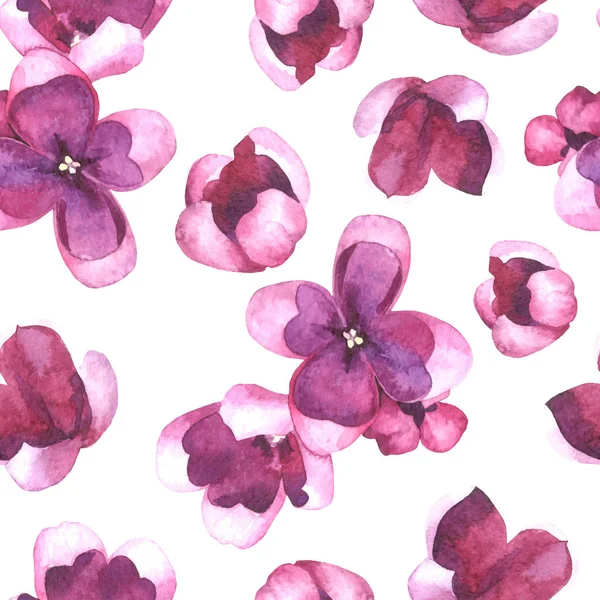 Violet Lilas fleurs et pétales aquarelle style vectoriel motif sans couture — Image vectorielle