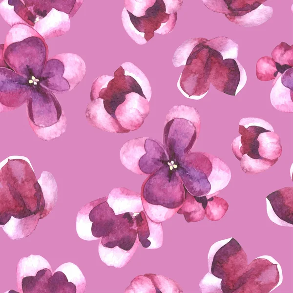 Purple Lilac flowers and petals watercolor style vector seamless pattern