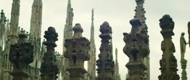 Katedral çatısında karmaşık biçimde oyulmuş gotik taş sütunlar..