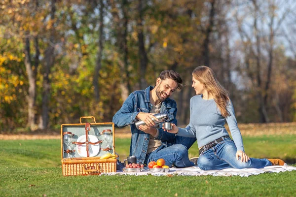 Çift parkta açık hava pikniği yaptı.