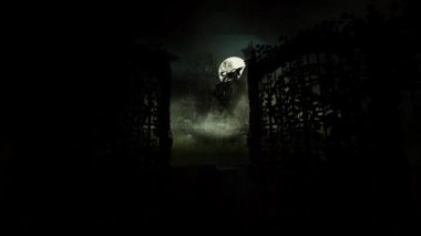 Cadılar Bayramı Hayaletli Mezarlık, Mezar Taşları, İskeletler ve Dolunay ile Canlandırılmış Sahne