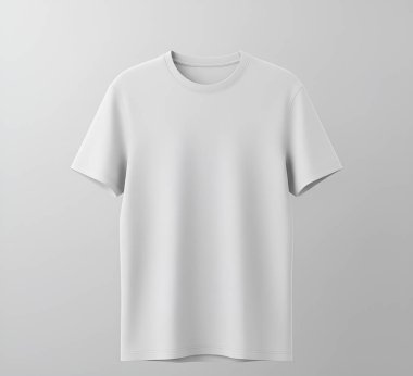 Yazdırma tasarımları için, beyaz bir boş tişört ön görünüm modeli gri bir arkaplanda izole edilir.