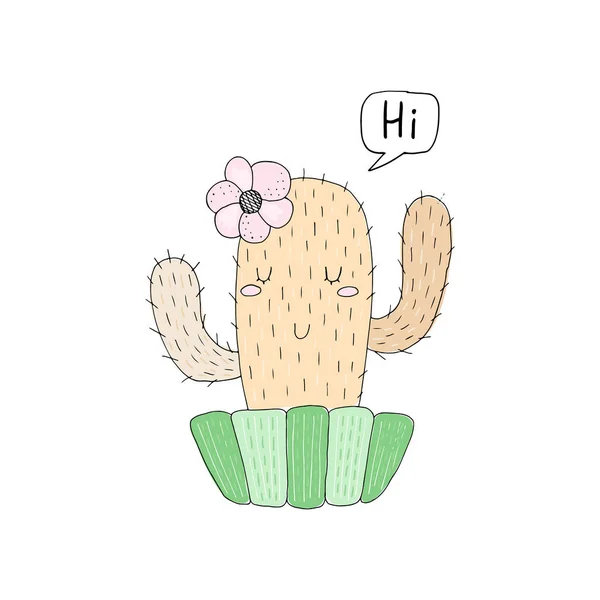 Söta Tecknade Cactus Barnslig Print För Barnkammaren Vektorillustration — Stock vektor