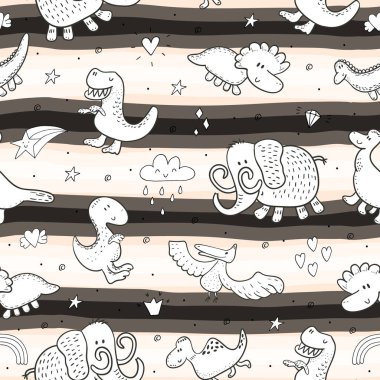 Komik dinozorlar ile şirin seamless modeli. vektör çizim