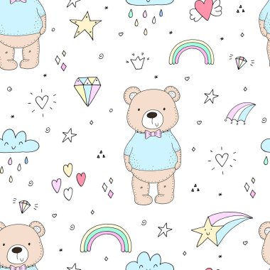 Komik ayıcığı olan hoş, pürüzsüz bir desen. vektör illüstrasyonu.