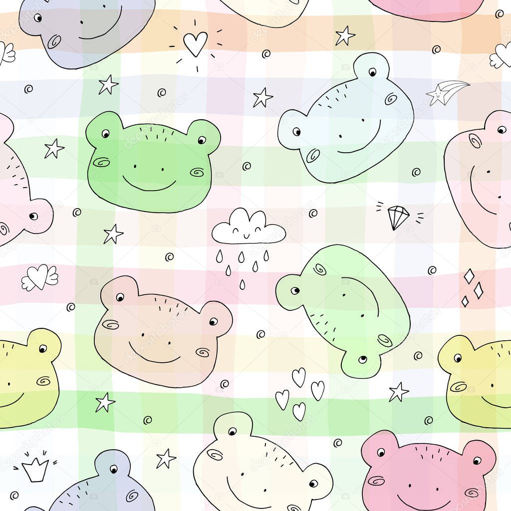 Cute seamless pattern with funny toad. vector illustration.