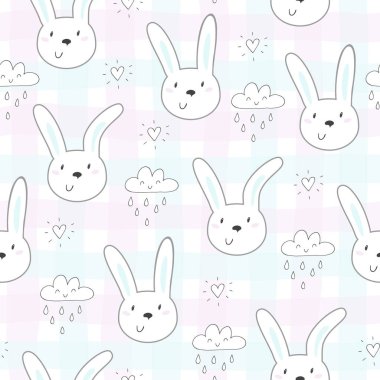 Sevimli küçük tavşan ile Seamless modeli. vektör çizim.
