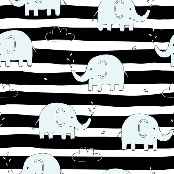 Pola Mulus Yang Lucu Dengan Gajah Lucu Ilustrasi Vektor - Stok Vektor