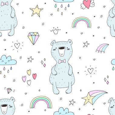 Komik ayıcığı olan hoş, pürüzsüz bir desen. vektör illüstrasyonu.