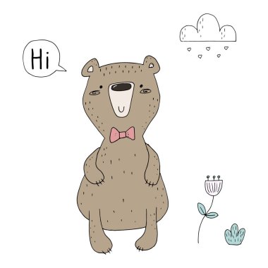 şirin el çekilmiş ayı ile vektör kartı. vektör yazdırma.