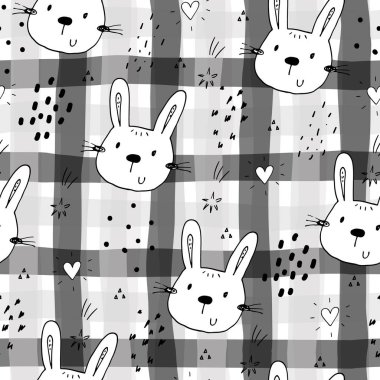 Sevimli küçük tavşan ile Seamless modeli. vektör çizim.