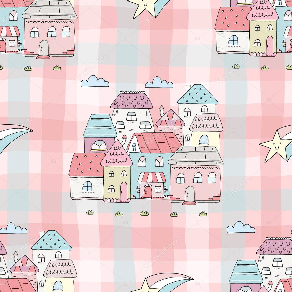 seamless colorful houses pattern vector illustration. vector print.