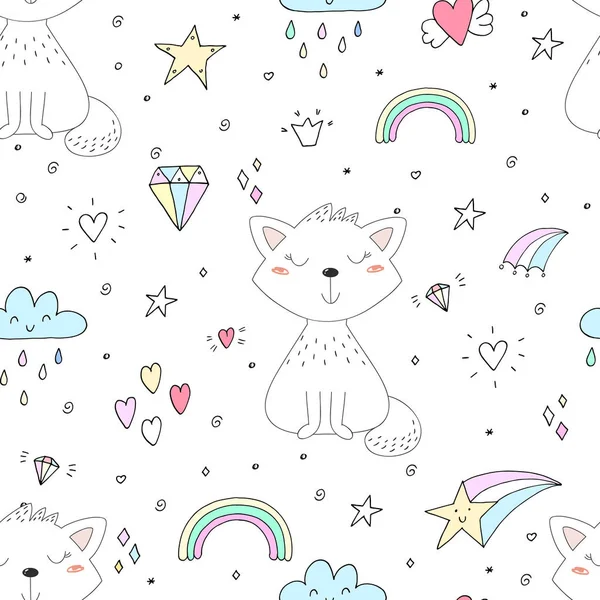 Seamless Pattern Cute Little Cat Vector Illustration — Stock Vector